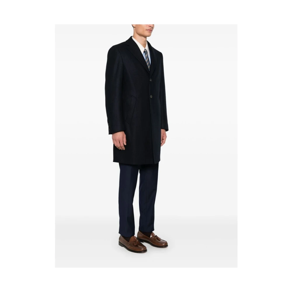 Canali Navy Blauwe Wollen Jas Blue Heren