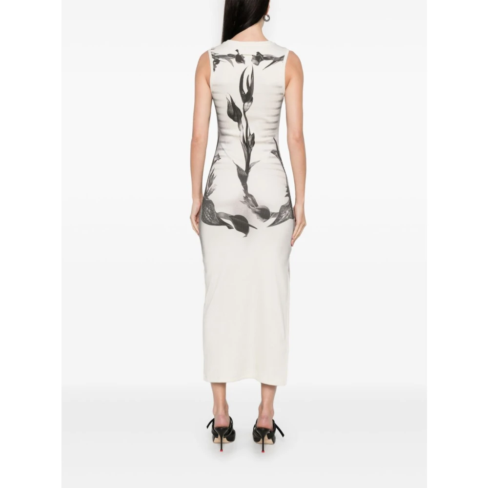 Jean Paul Gaultier Witte Bloemen Midi Jurk White Dames