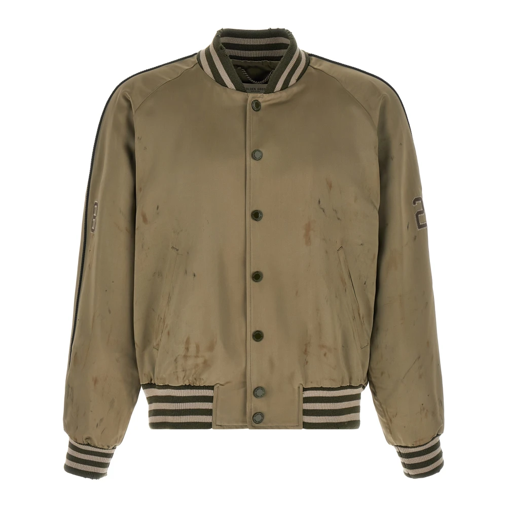 Golden Goose Men's Green Bomber Jackets, L, Journey Satin Bomber Jacket