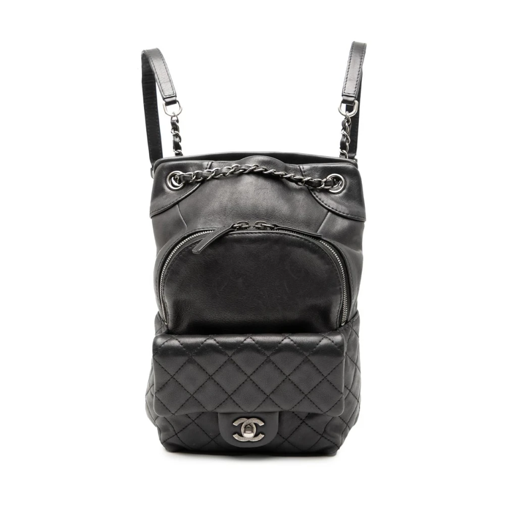 Chanel Vintage Women's Black Pre-Owned Leather Backpack