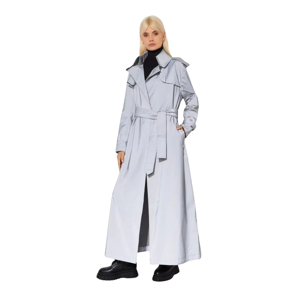 Norma Kamali Grijze double-breasted trenchcoat Gray Dames