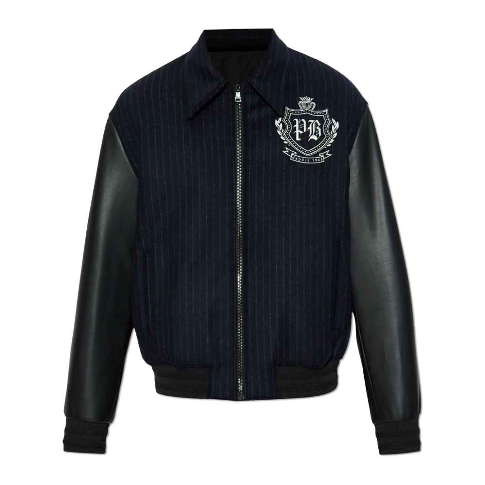 Balmain Herr Blå Jackor M, Läder, Jacka Med Läderärmar