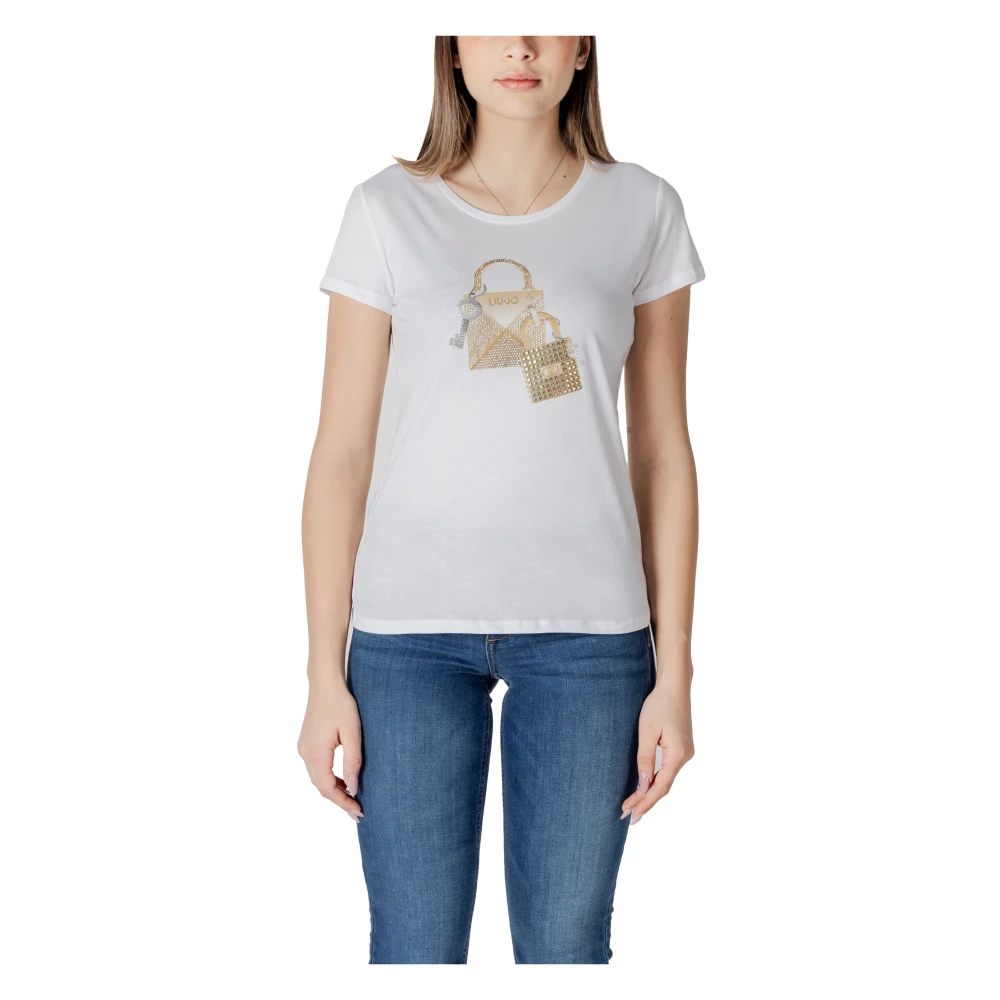 Liu Jo Wit Bedrukt Katoenen T-Shirt White Dames