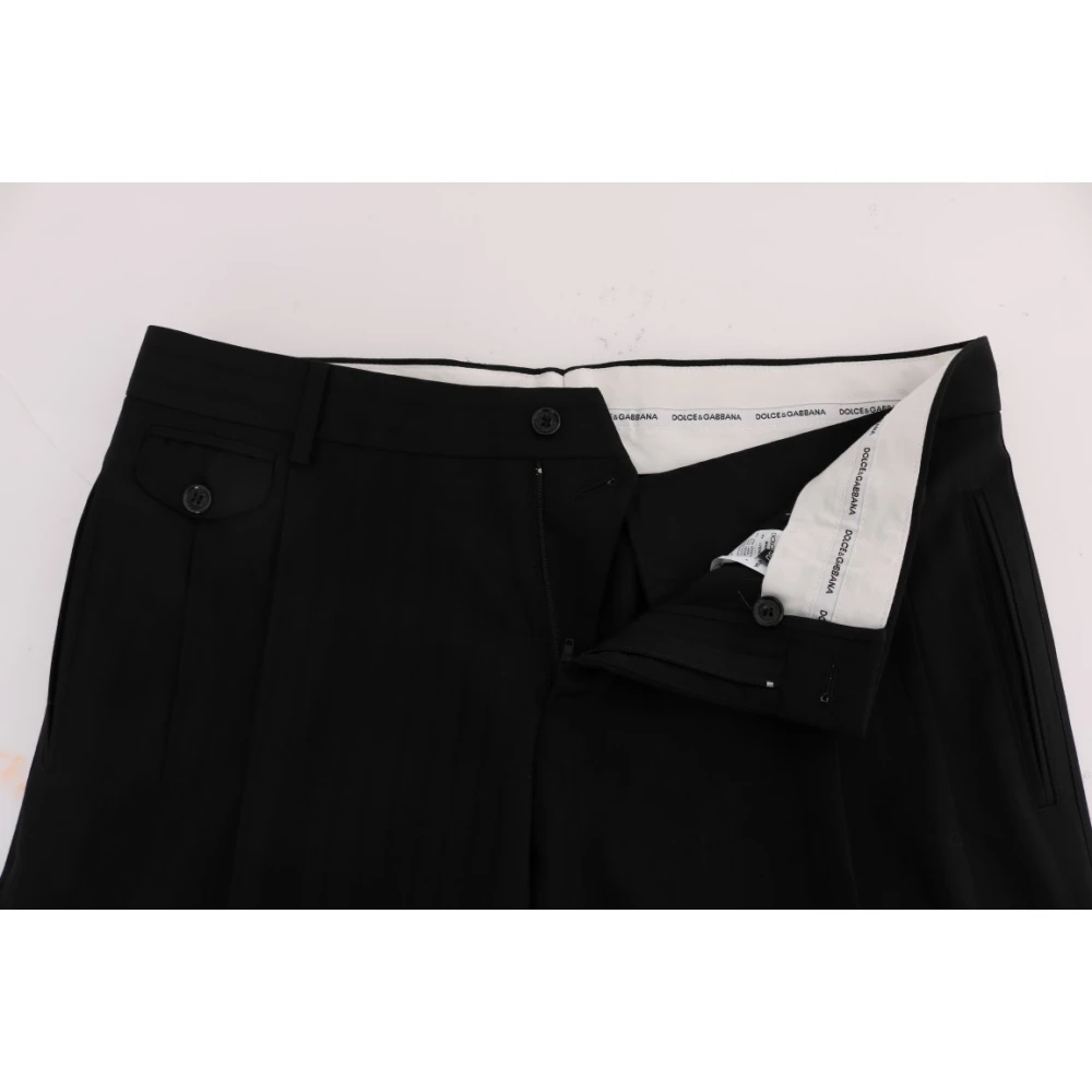 Dolce & Gabbana Zwarte Gestreepte Wollen Pantalons Black Heren