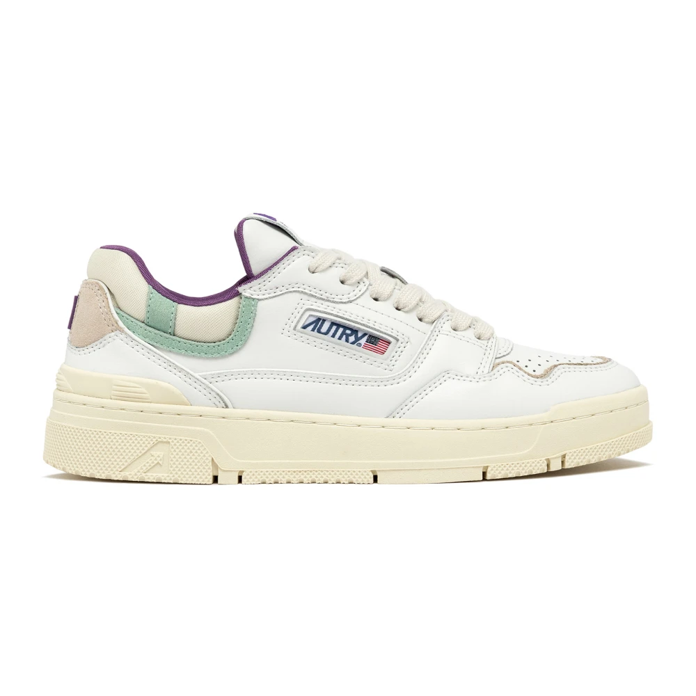Autry Women's White Sneakers,, Leather Trainers With Suede Accents Size 4 Uk