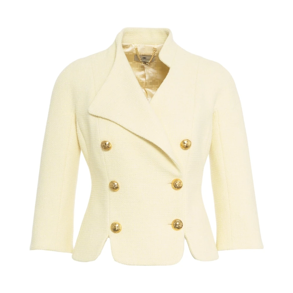 Elisabetta Franchi Gele Diamond Tweed Blazer Yellow Dames
