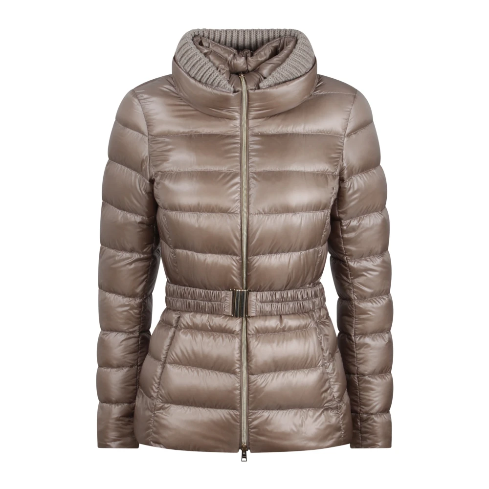 Herno Ultralight Nylon Donsjas met Wollen Kraag Beige Dames