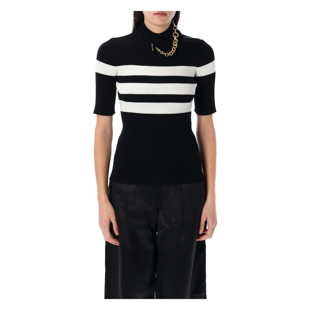 Jean Paul Gaultier Korte Mouw Gebreide Gestreepte Top Black Dames
