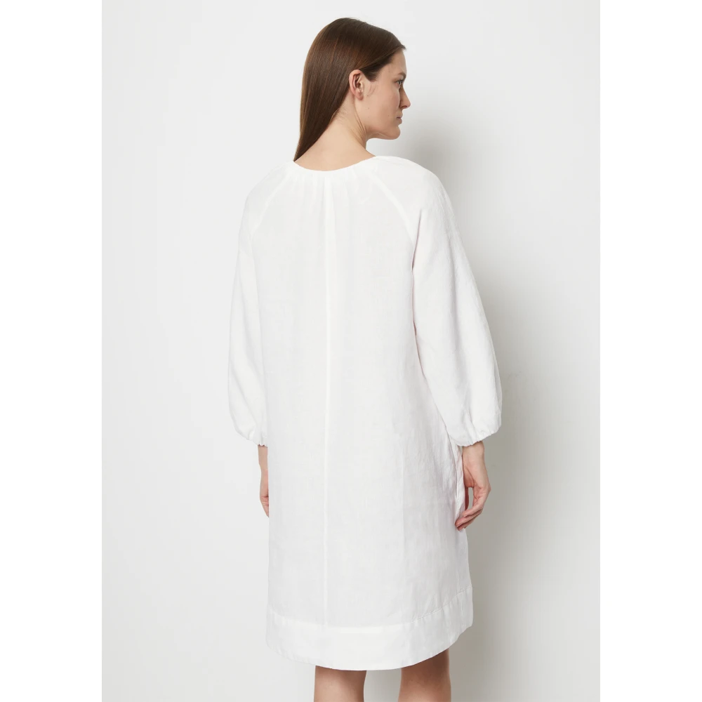 Marc O'Polo Korte linnen V-hals jurk White Dames