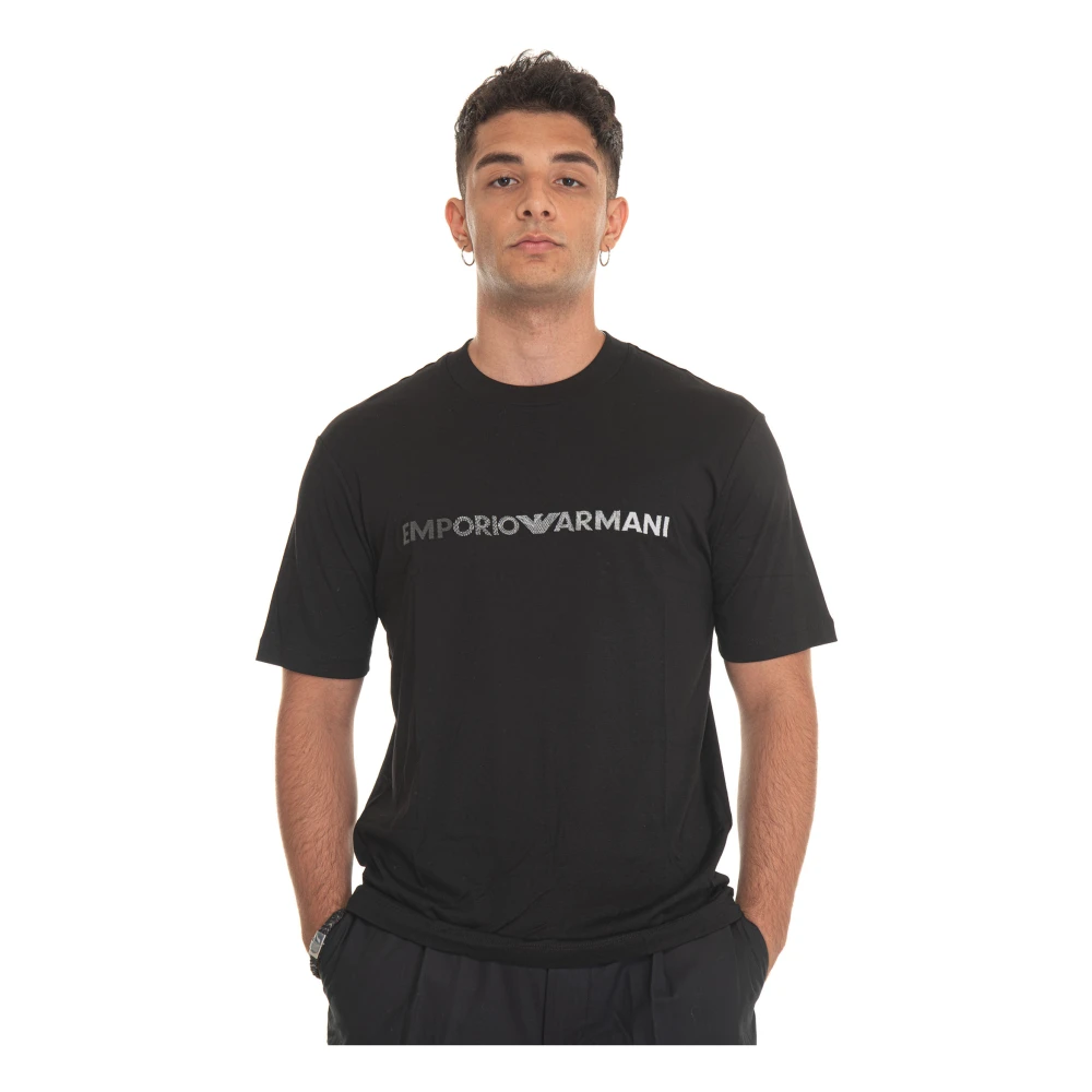 Emporio Armani Geborduurd Logo Katoenen T-shirt Black Heren