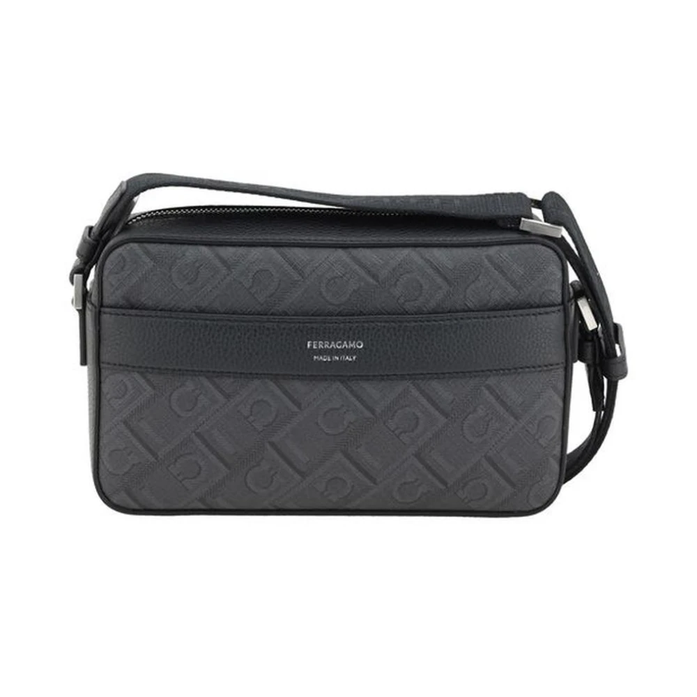 Salvatore Ferragamo Stijlvolle stoffen schoudertas met leer Black Heren
