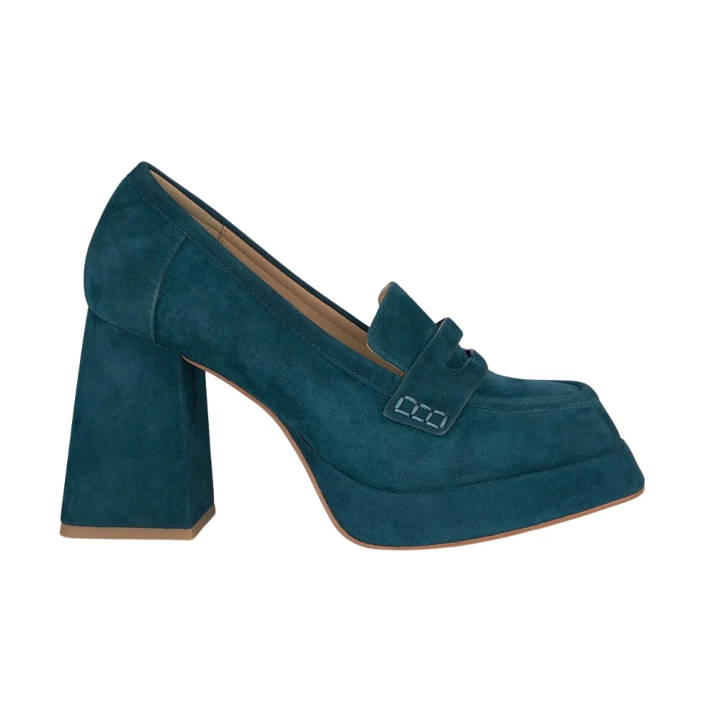 Alma en Pena Pumps met Blokhak en Vierkante Neus Blue Dames