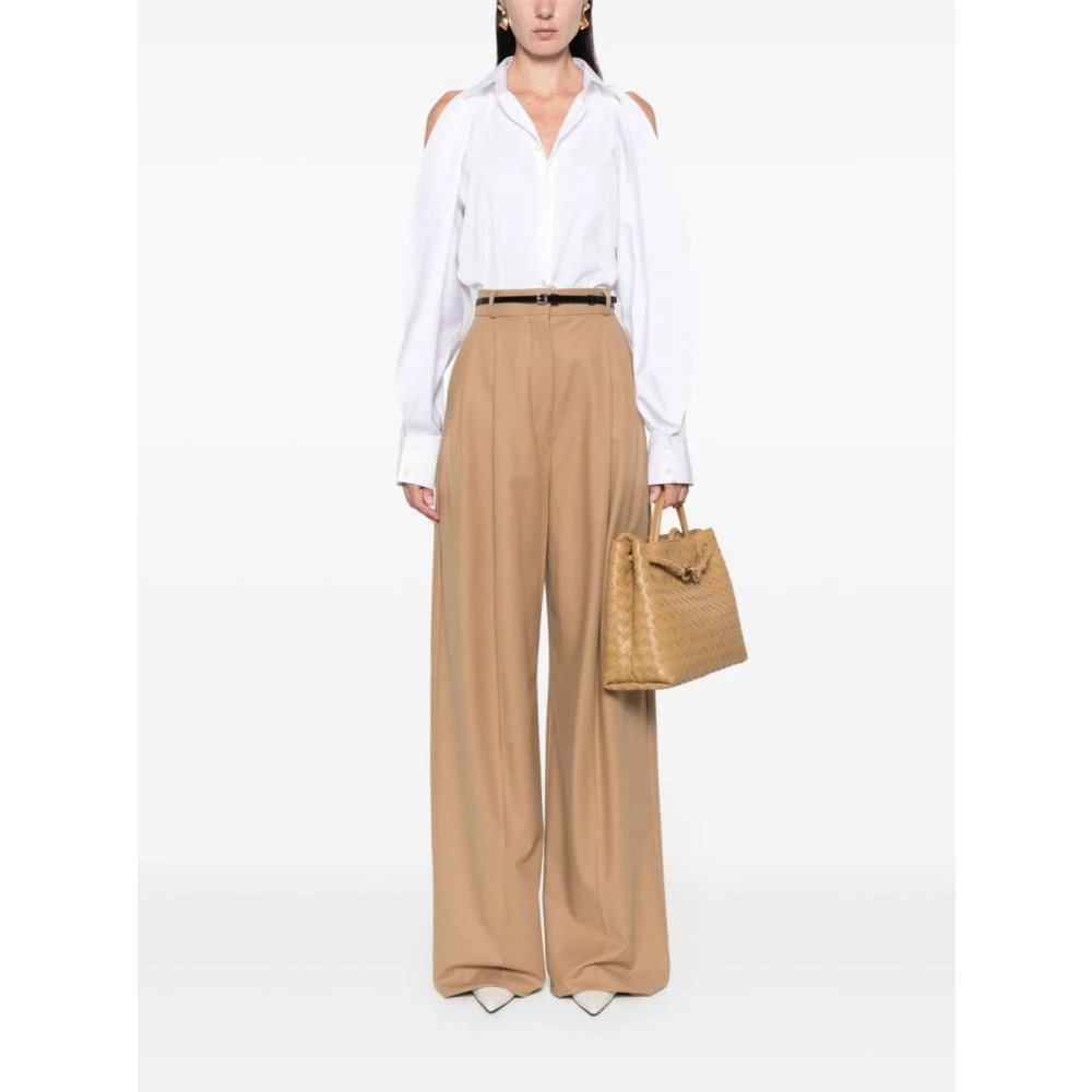 SPORTMAX Beige Wollen Blend Wijde Pijp Broek Beige Dames
