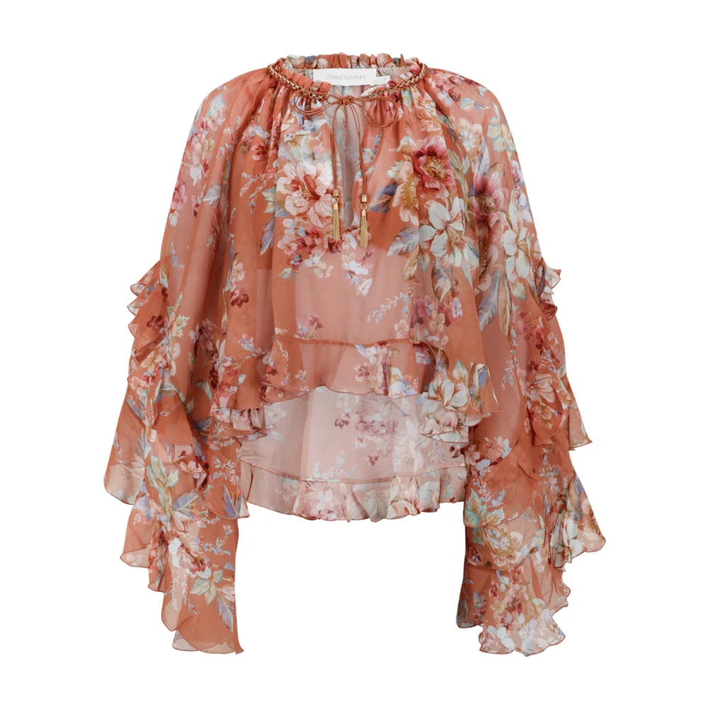 Zimmermann Women's Multicolor Blouses, S, Awaken Ruffle Blouse