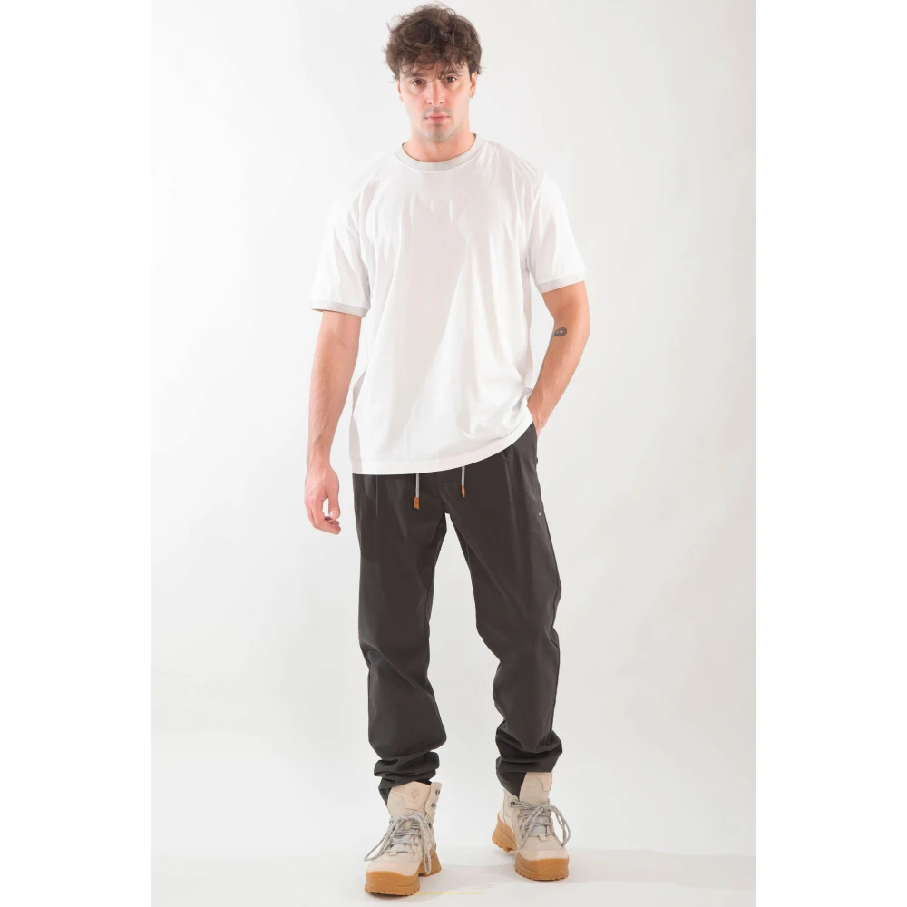 Eleventy Contrast Rib Tee in Giza Katoen Beige Heren