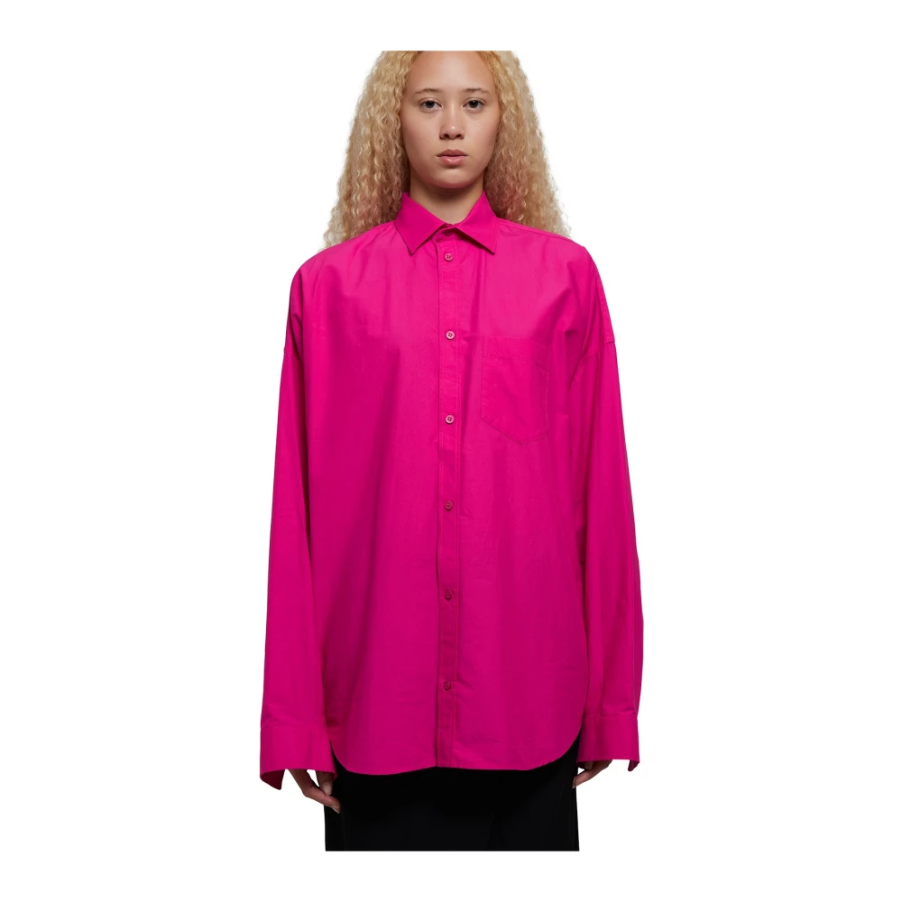 Balenciaga Oversized Poplin Katoenen Shirt met Klassieke Kraag Pink Dames