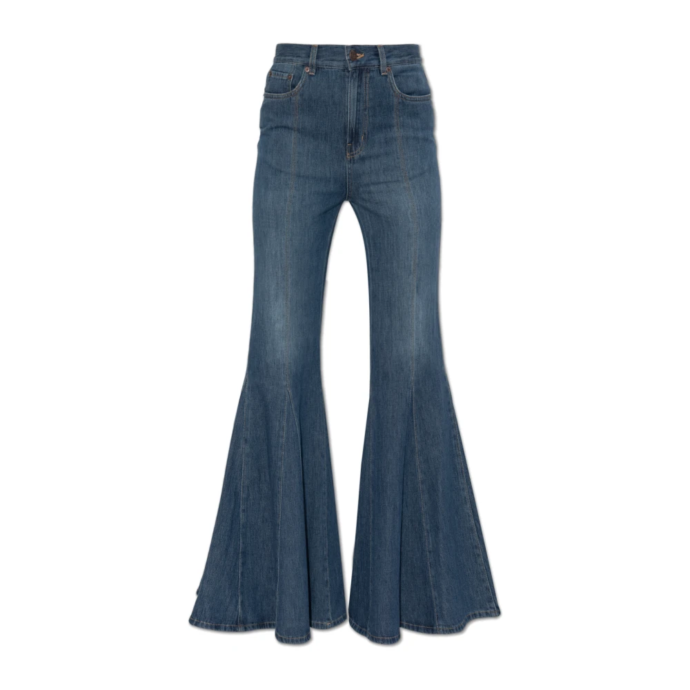Chloé Blauwe Flared Denim Jeans met Logo Patch Blue Dames