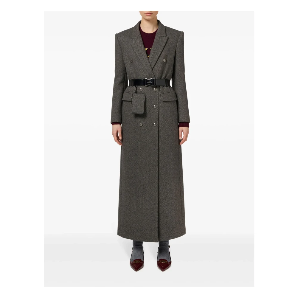 Elisabetta Franchi Wolmix gekruiste jas met riem Black Dames