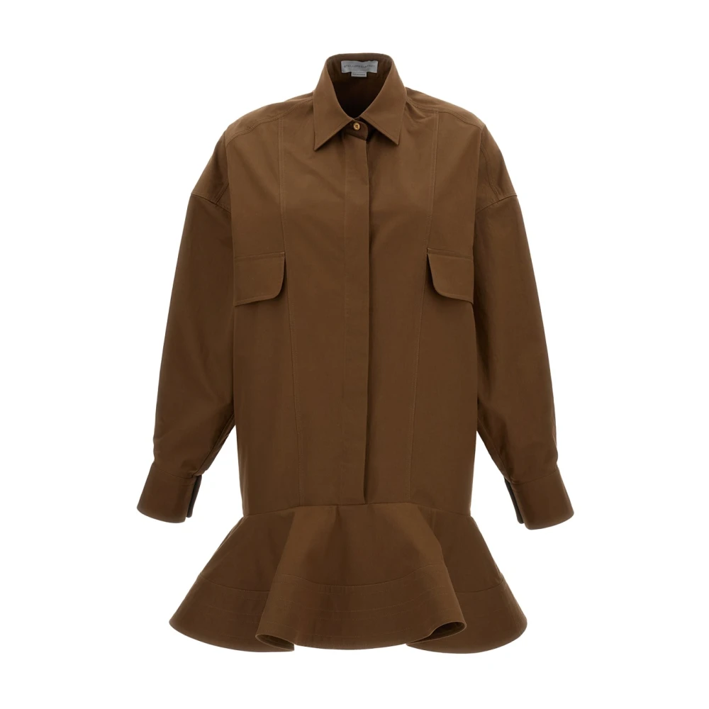 Stella Mccartney Women's Brown Shirt Dresses, S, Washed Cotton Peplum Shirt Dress