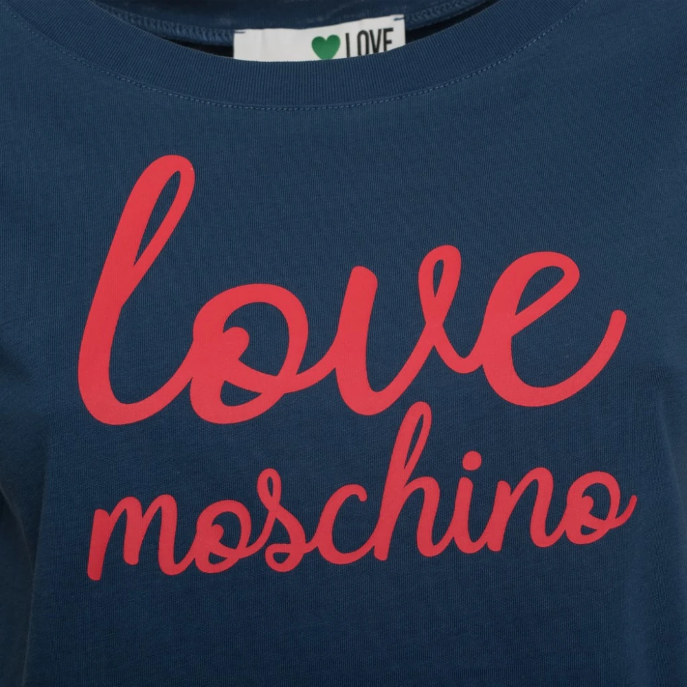 Moschino Logo Katoenen T-shirt voor Vrouwen Blue Dames