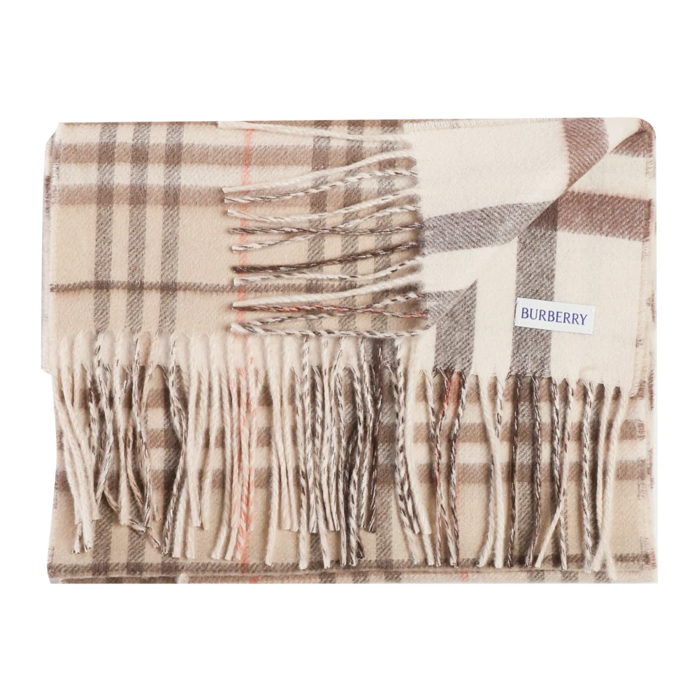 Burberry Geruite Cashmere Sjaal met Franje Beige Dames