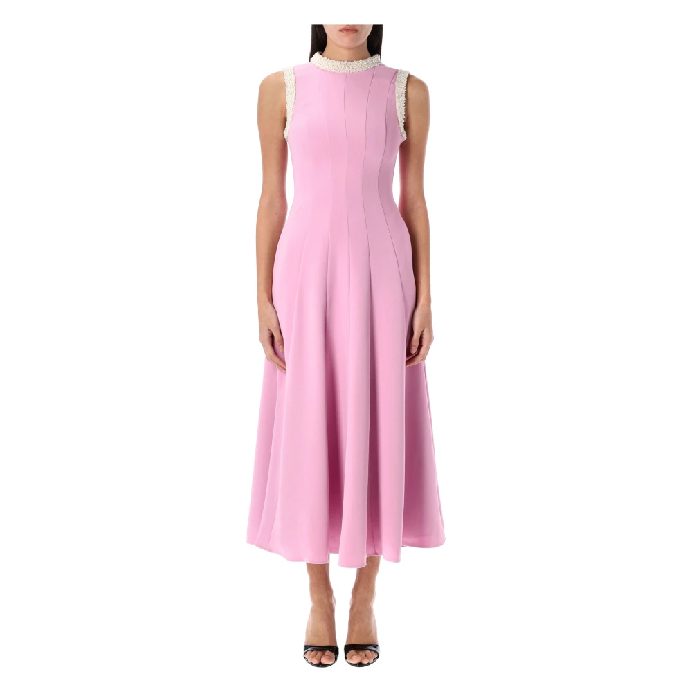 Self Portrait Roze Crepe Parel Trim Midi Jurk Pink Dames