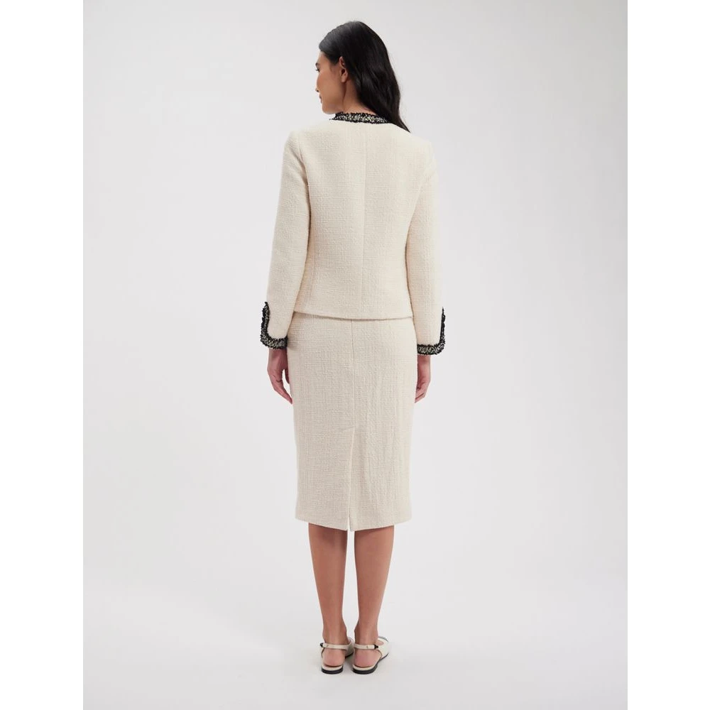 Ines De La Fressange Paris Elegante Tweed Pencil Rok Beige Dames