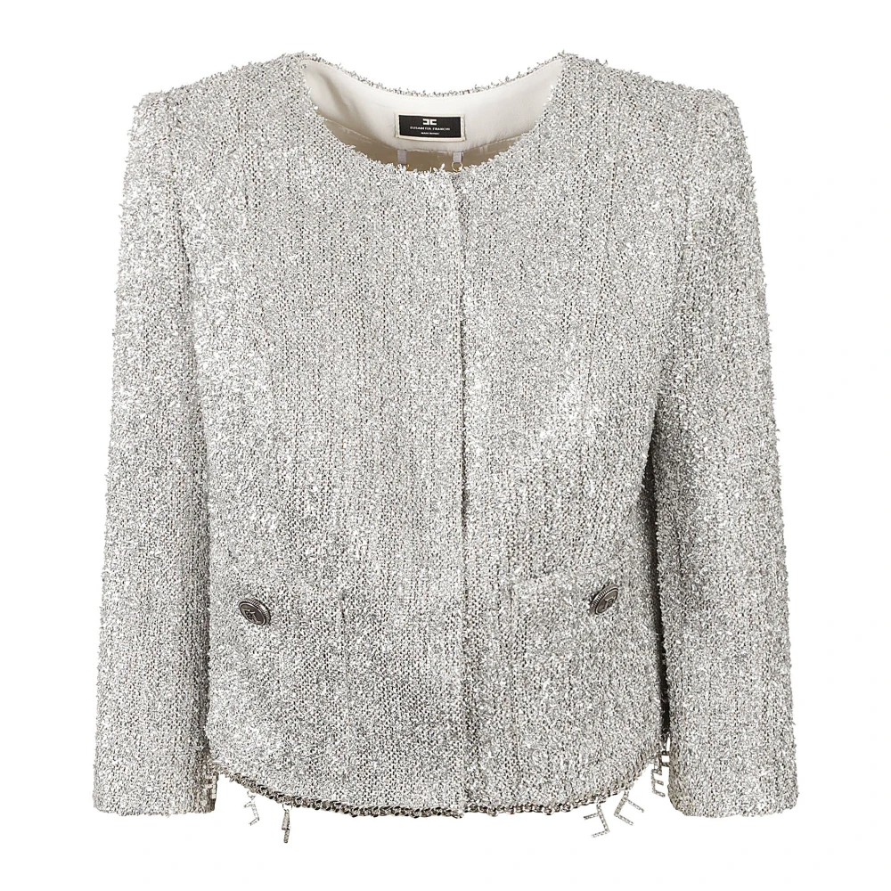 Elisabetta Franchi Zilver Tweed Buitenkleding Kristalversiering Gray Dames