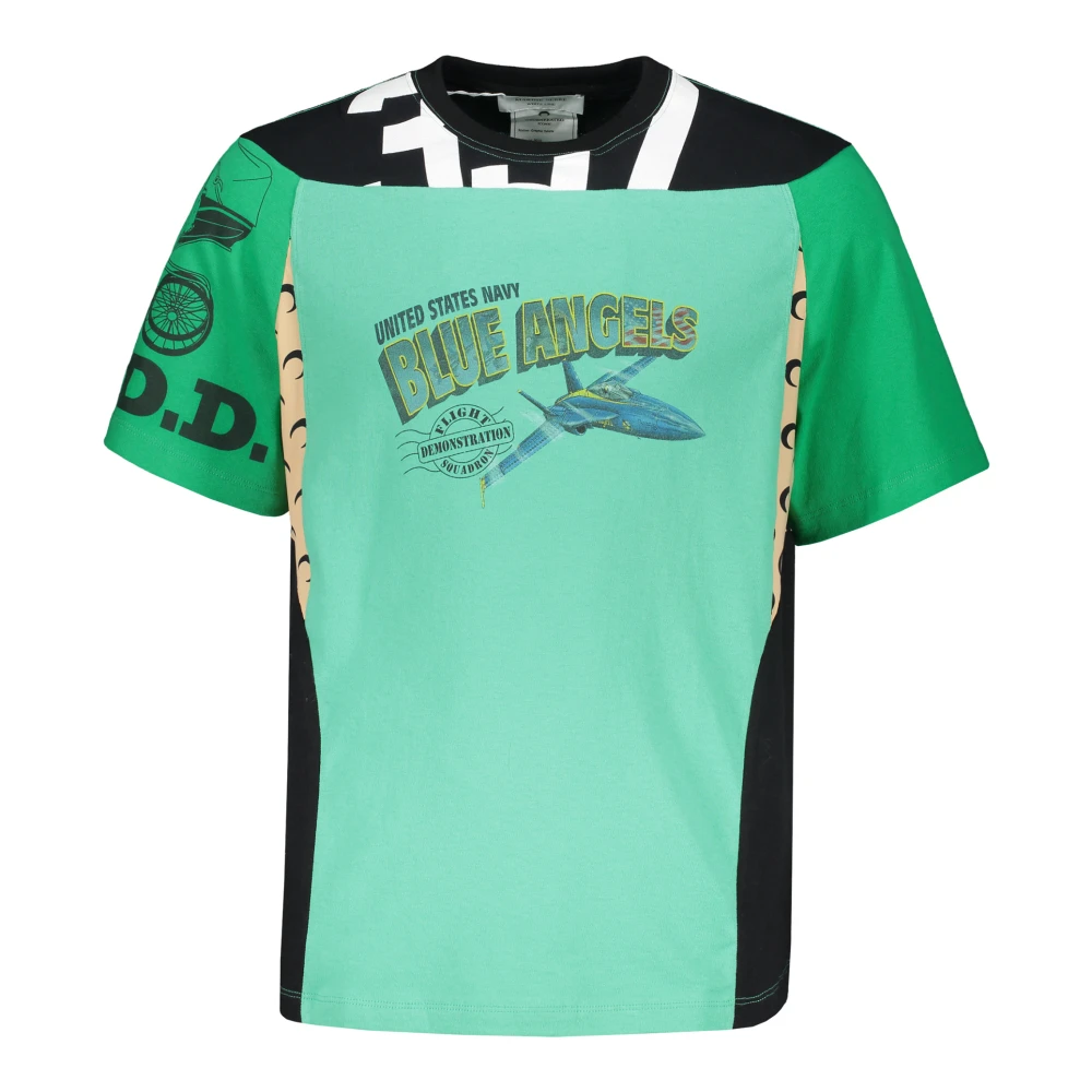 Marine Serre Gedrukt katoenen T-shirt met geribbelde halslijn Green Heren