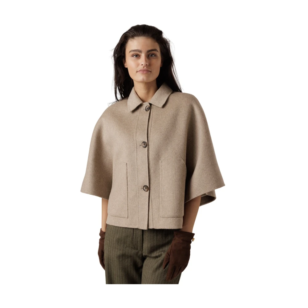 Alter Ego Beige Melange Cape Style Jas Brown Dames