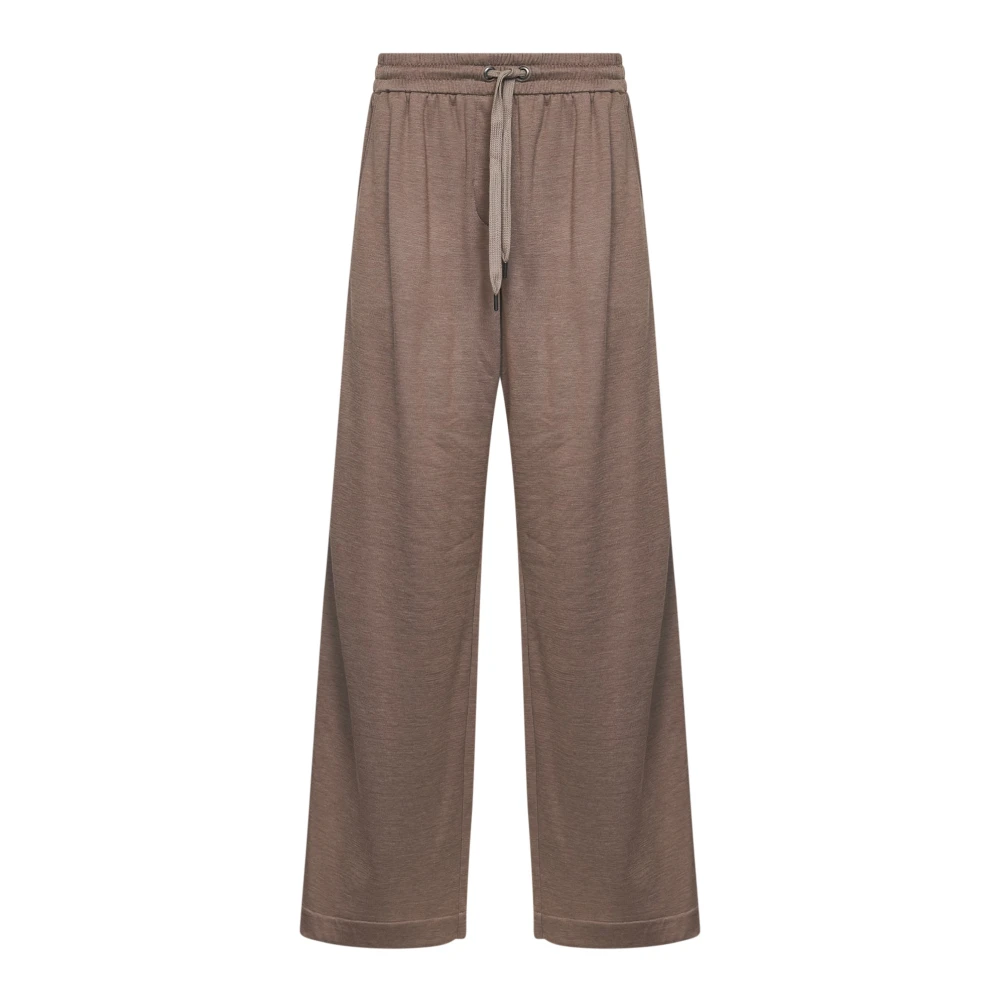 Brunello Cucinelli Women's Brown Wide Leg Trousers With Drawstring - Wide Trousers - L - Trousers