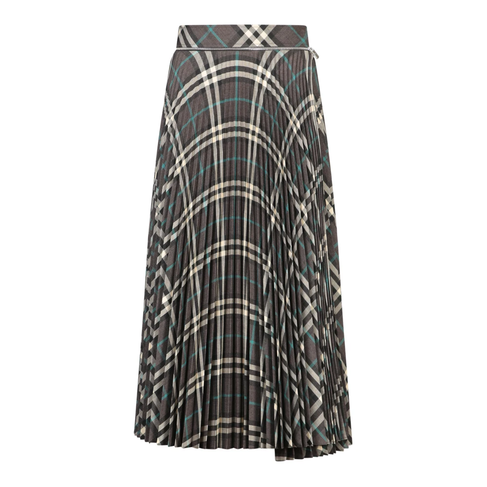 Burberry Geplooide Rok Wrap-around Sluiting Check Motief Brown Dames