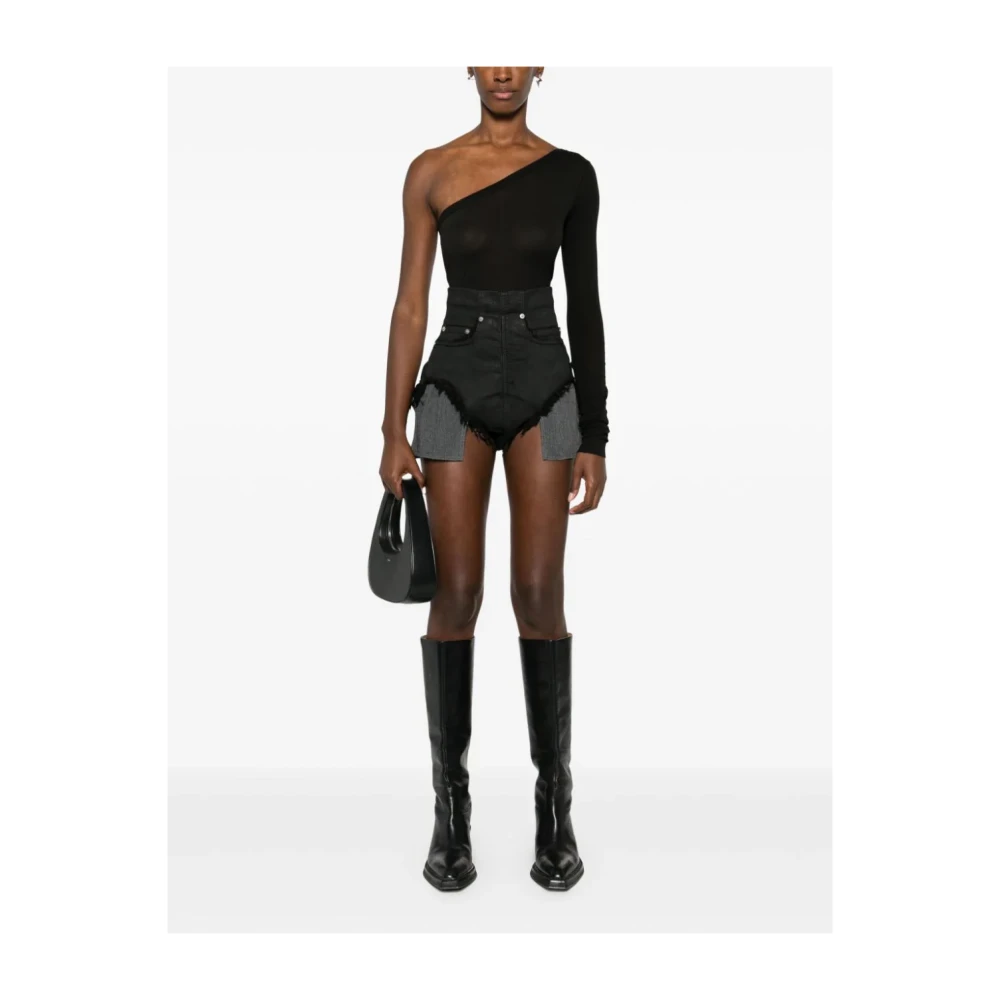 Rick Owens One Shoulder Logoed Katoenen Top Black Dames