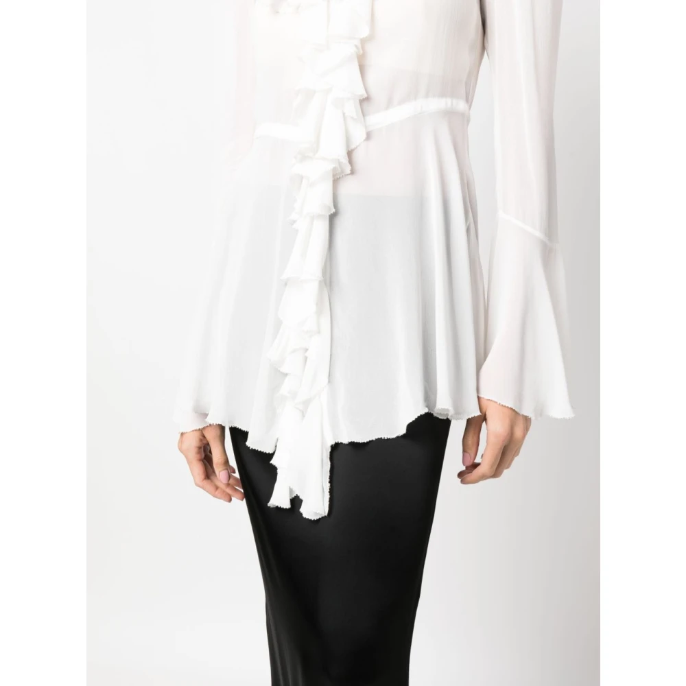 Philosophy di Lorenzo Serafini Witte Ruches Detail V-Hals Shirt White Dames