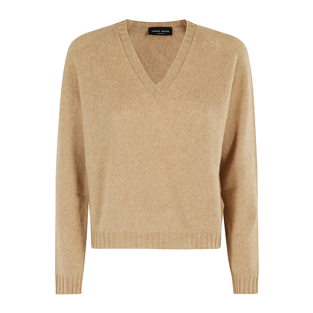 Roberto Collina V-hals Trui in Wolmix Brown Dames