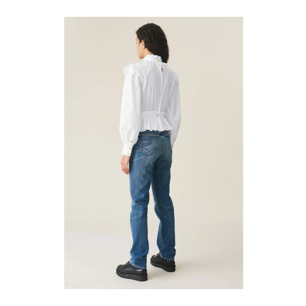 Ganni Gerimpelde Katoenen Blouse White Dames
