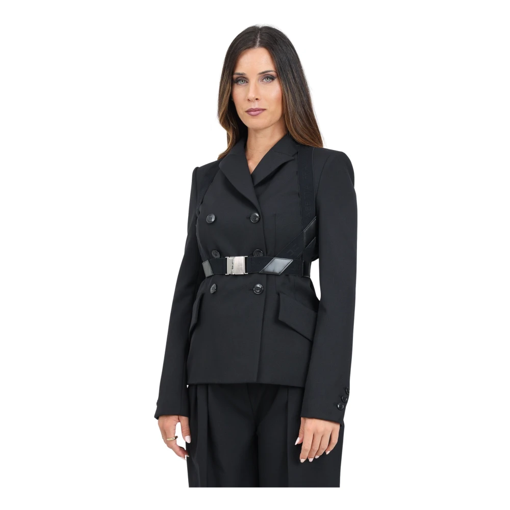 Elisabetta Franchi Zwarte double-breasted jas met harnas Black Dames