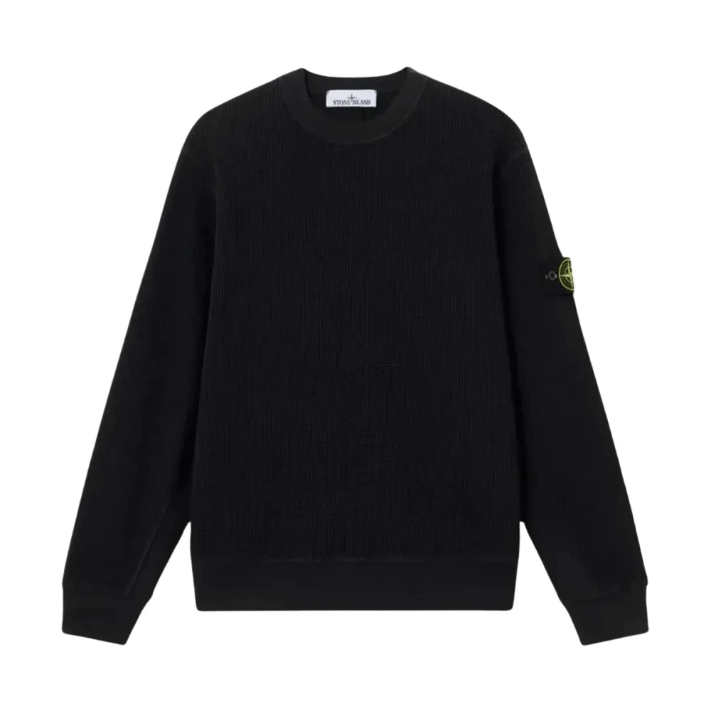 Stone Island Men's Black Cotton Waffle Fleece Sweatshirt