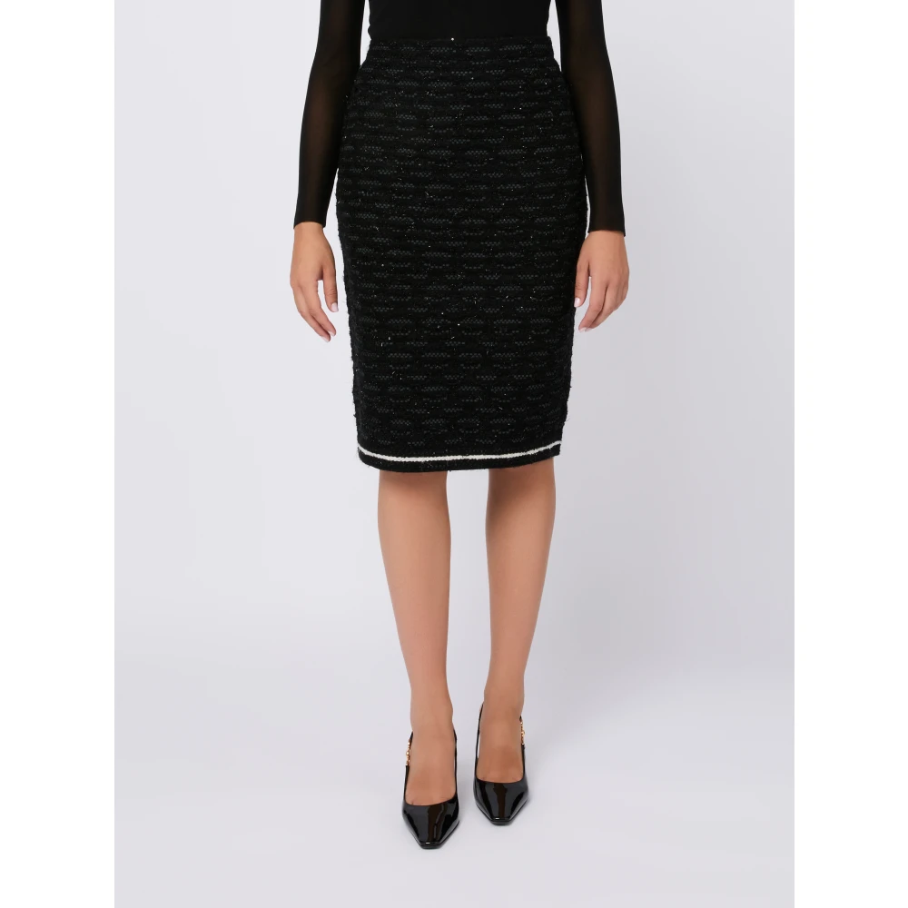 D.Exterior Zwarte Wol Midi Rok Slim Fit Black Dames