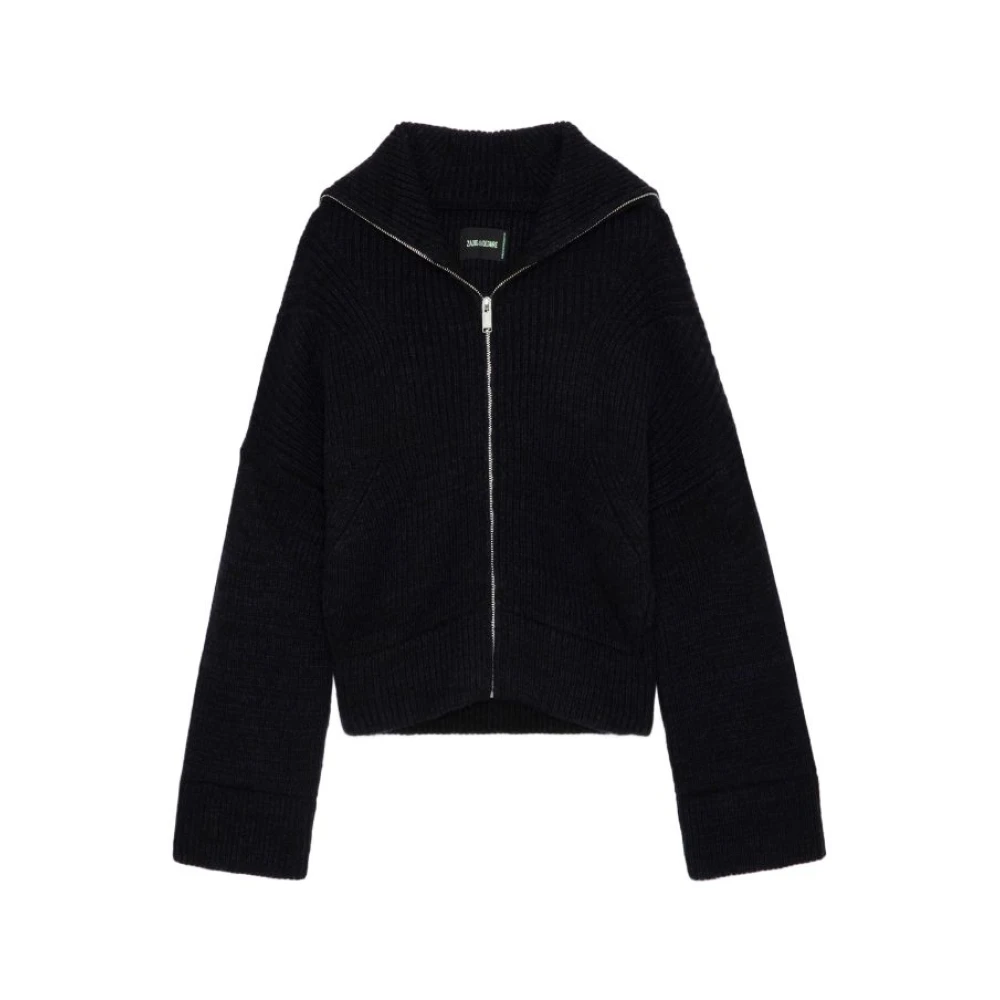 Zadig & Voltaire Navy Zip Hals Cardigan Sweater Black Dames