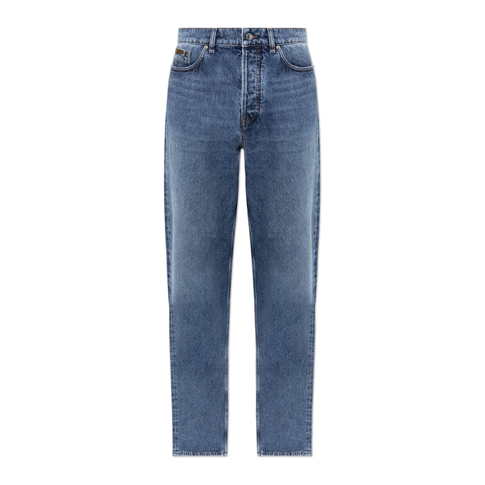 Moncler , Straight Fit Jeans, Male, Blue, S, Jeans With Logo Patch