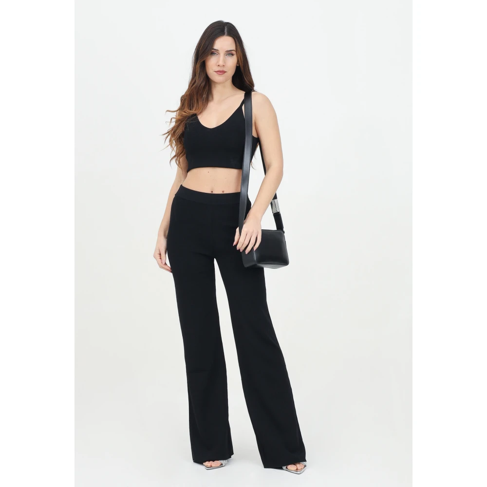 Calvin Klein Jeans Zwarte Gebreide Broek Wijde Snit Black Dames
