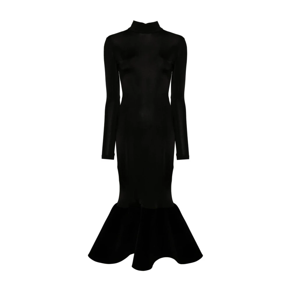 David Koma Zwarte Zeemeermin Silhouet Jurk met Fluweel Trim Black Dames