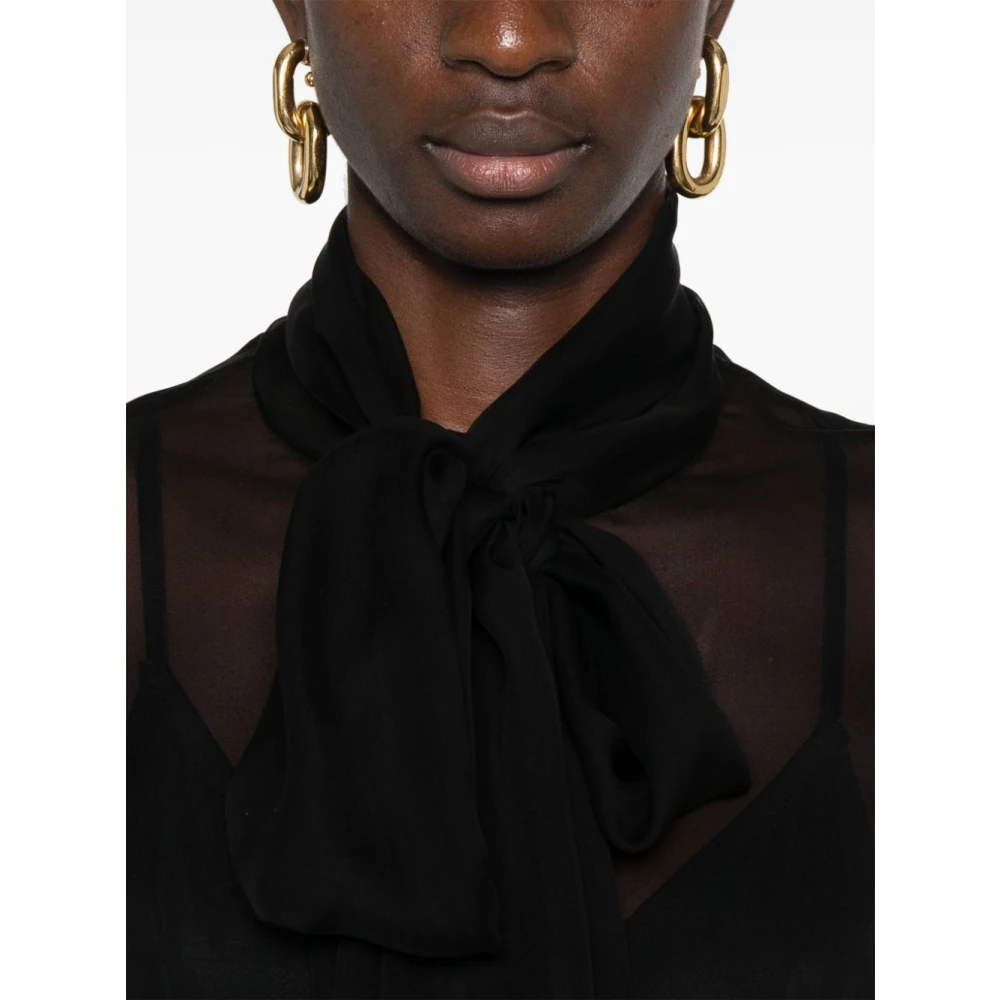 Saint Laurent Zwarte Zijden Chiffon Blouse Black Dames