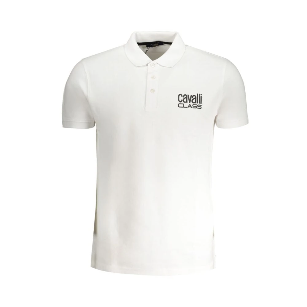 Cavalli Class Wit Katoenen Poloshirt met Print White Heren