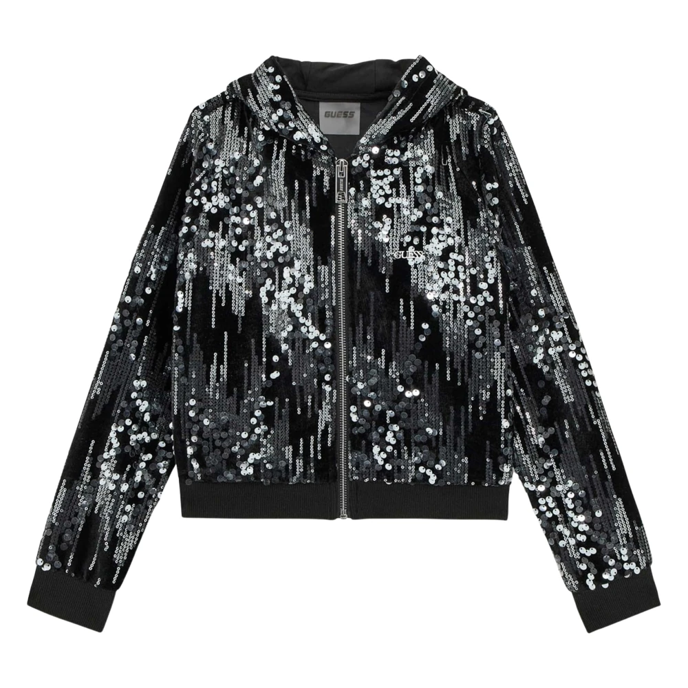 Guess Black Velvet Zip Up Top - Female - Light Jackets - Black - 4 Y - Kids