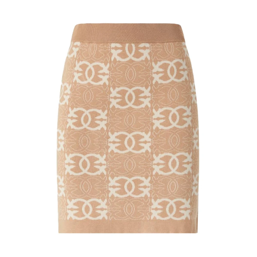Pinko Kvinno Beige Kjolar Dam, M, Polyester, Logomönstrad Stickad Rak Kjol