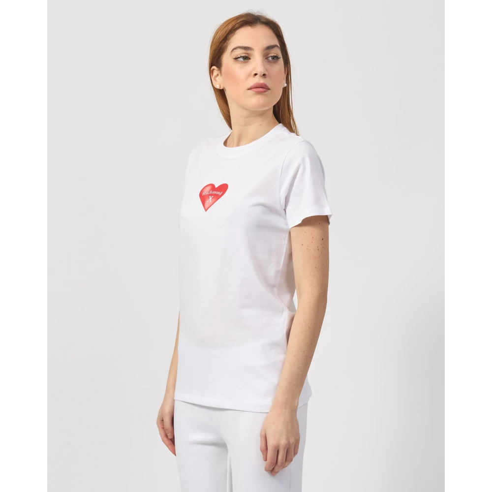 Richmond Wit hartprint T-shirt White Dames