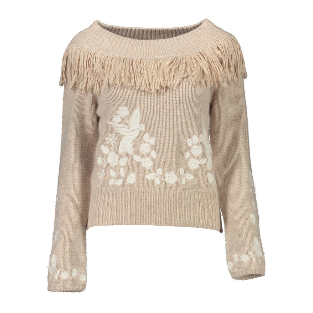 Blugirl , Round-Neck Knitwear, Female, Beige, Xl, Beige Long Sleeve High Neck Jumper