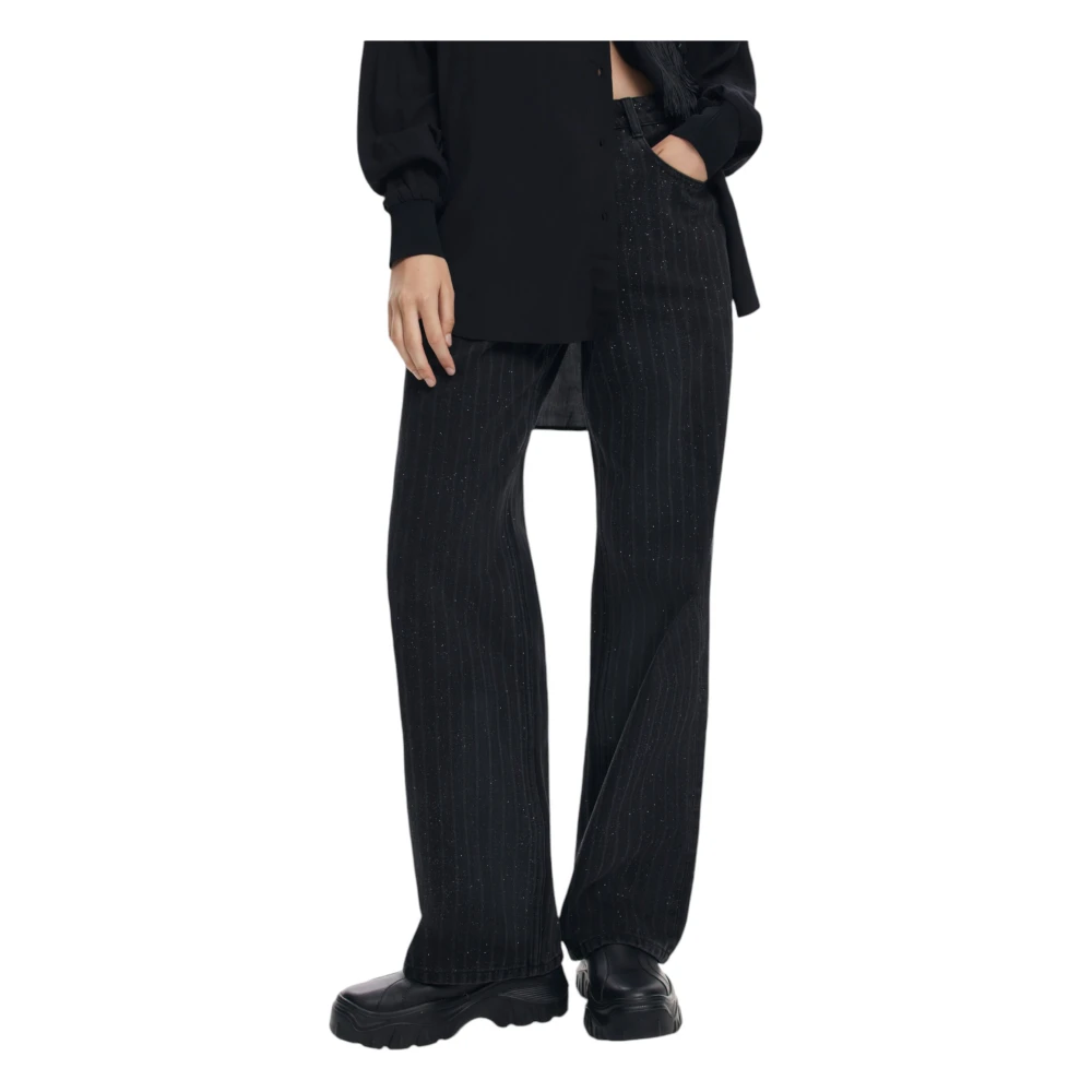 Desigual Zwarte Pinstripe Rits Jeans Vrouwen Herfst Winter Black Dames